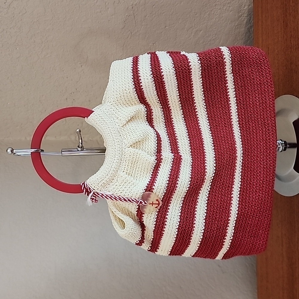 Liz Claiborne Vintage/Boho Red Natural Crochet Purse Bag Nautical